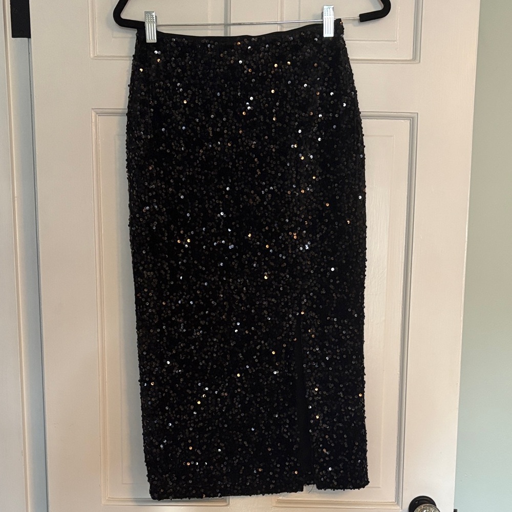 Black Sequin midi Skirt
